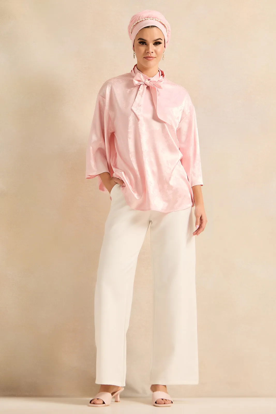 Women Pink Shirt With Front Neck Bow sold by Redtag product image thumbnail 2