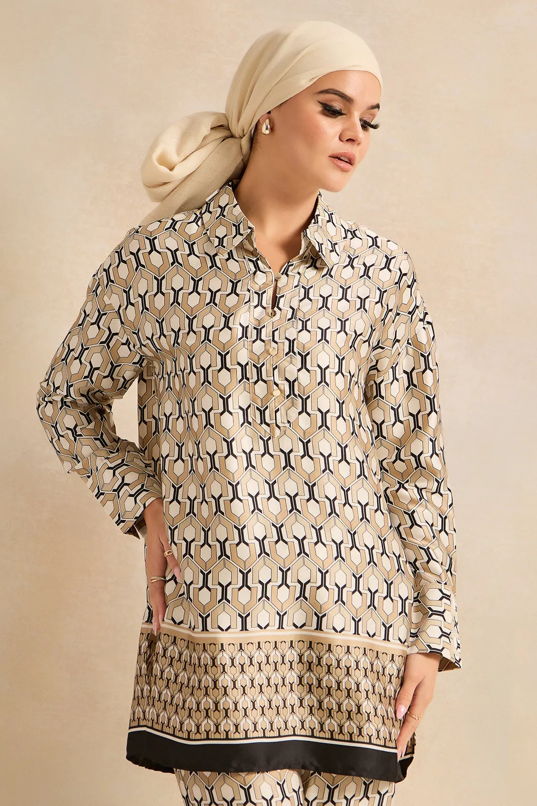 Women Beige Printed Collared Shirt sold by Redtag