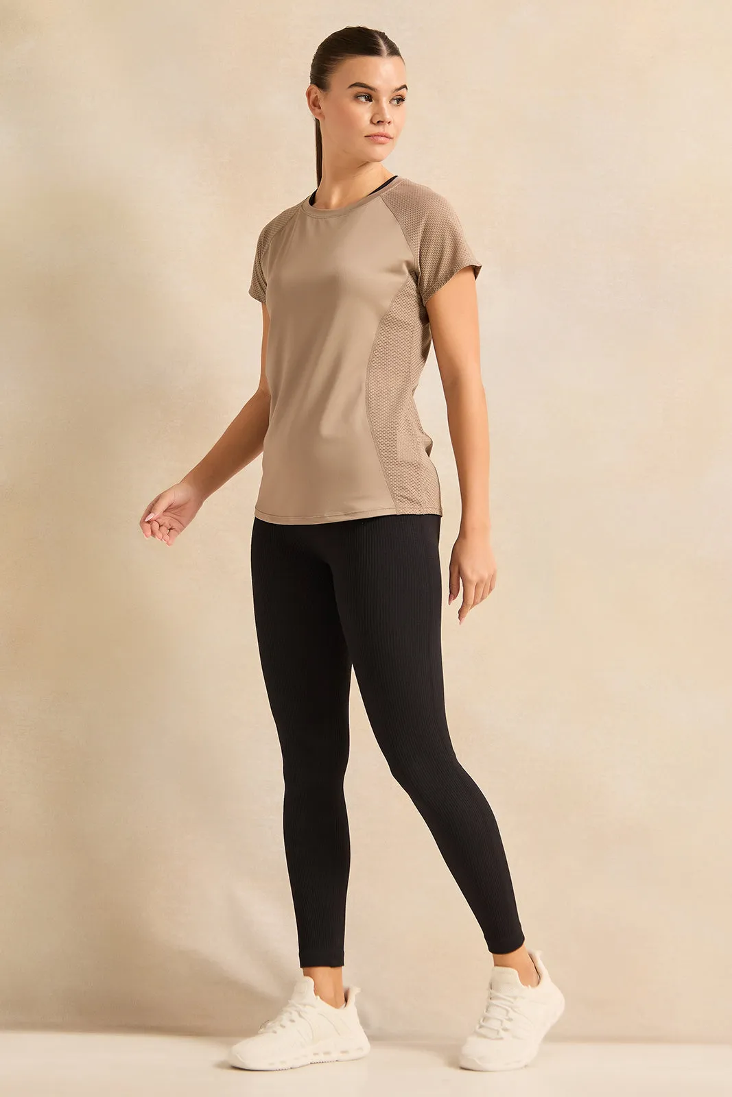 Women Beige Embellished Active T-Shirt sold by Redtag product image thumbnail 2