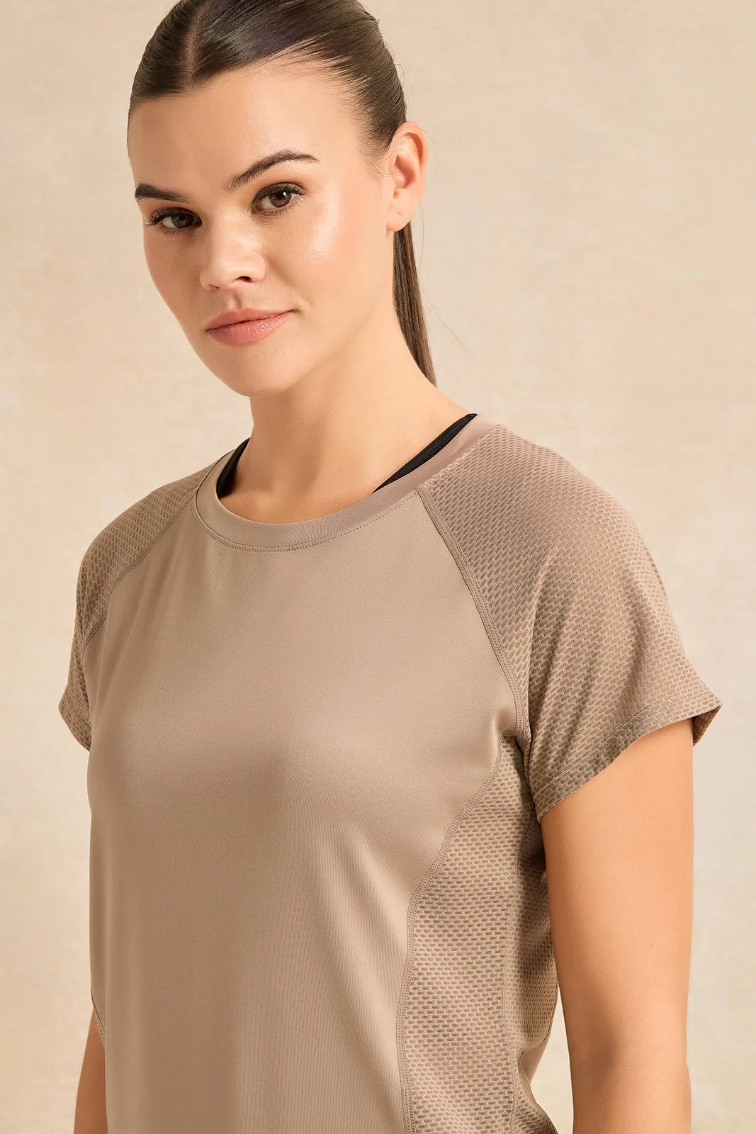 Women Beige Embellished Active T-Shirt sold by Redtag product image thumbnail 4