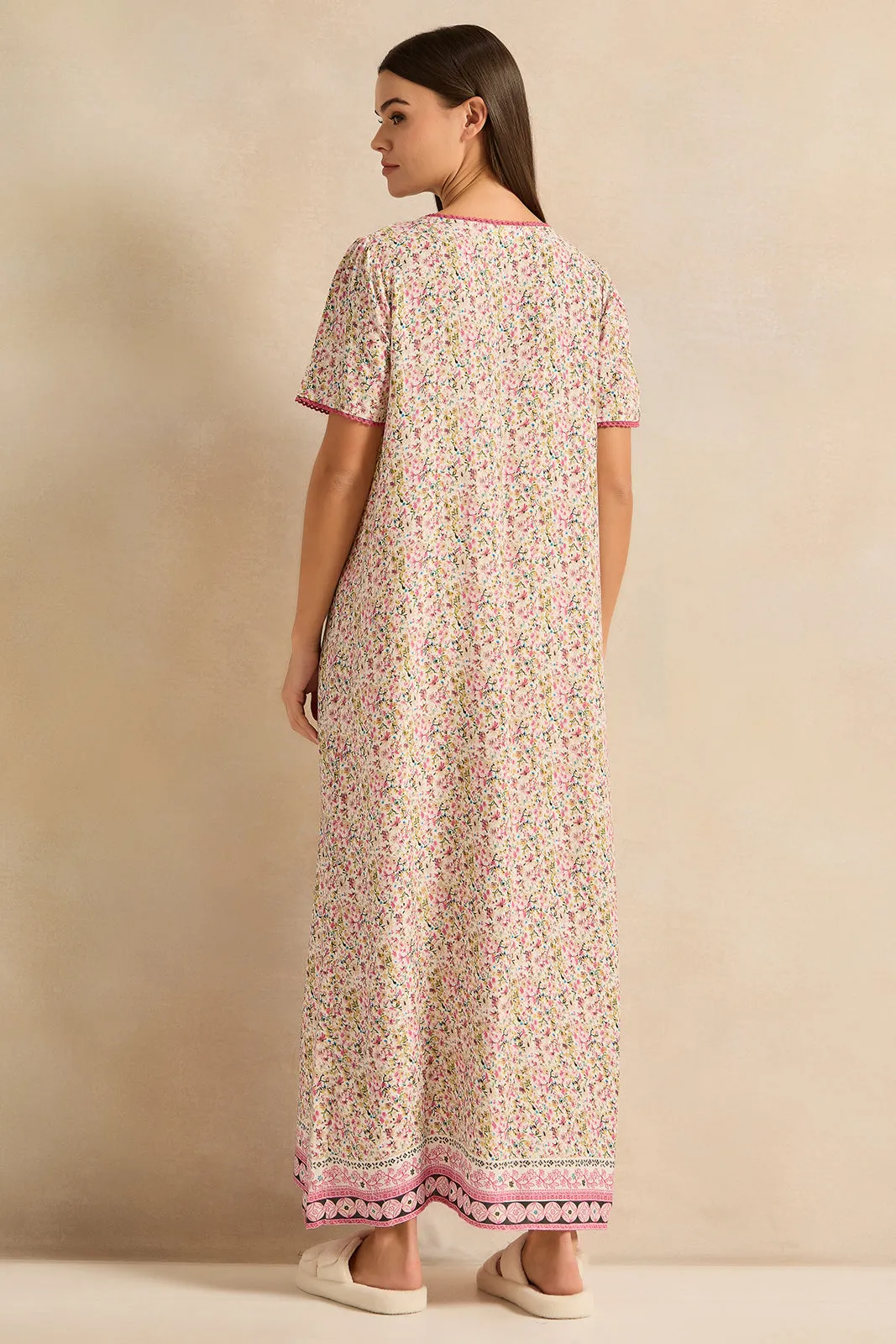 Women Ivory Short Sleeve Printed Nightgown sold by Redtag product image thumbnail 3