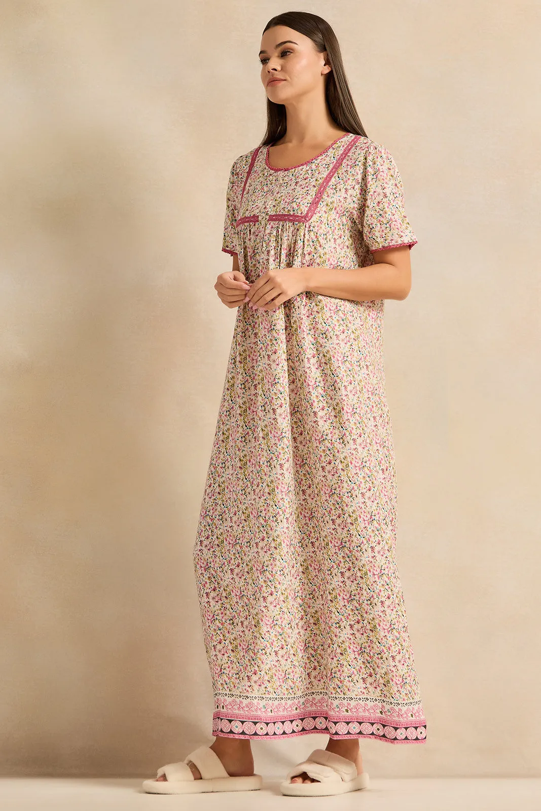 Women Ivory Short Sleeve Printed Nightgown sold by Redtag product image thumbnail 4