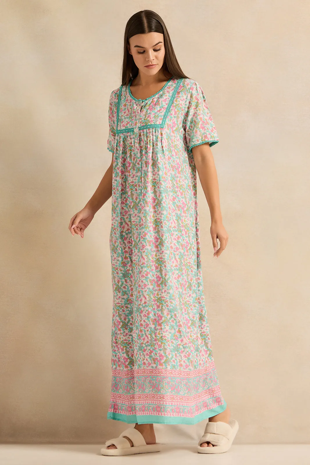 Women Pink Short Sleeve Printed Nightgown sold by Redtag product image thumbnail 4