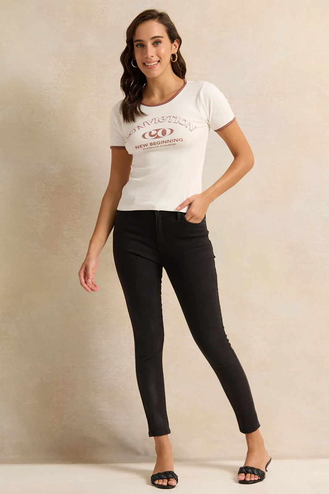Women Ivory Printed Active T-Shirt sold by Redtag product image thumbnail 2