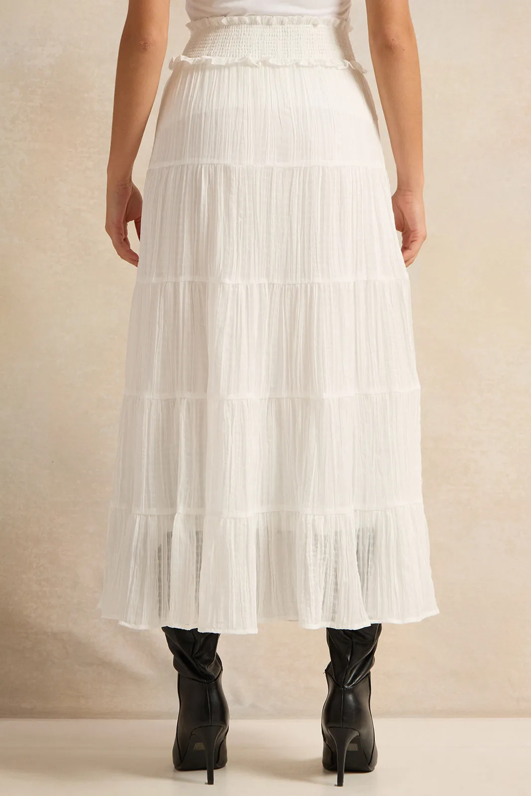 Women White Tiered Smocked Waist Skirt sold by Redtag product image thumbnail 3