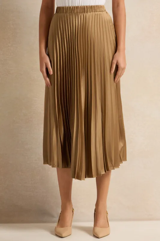 Women Bronze Pleated Mid Length Skirt sold by Redtag