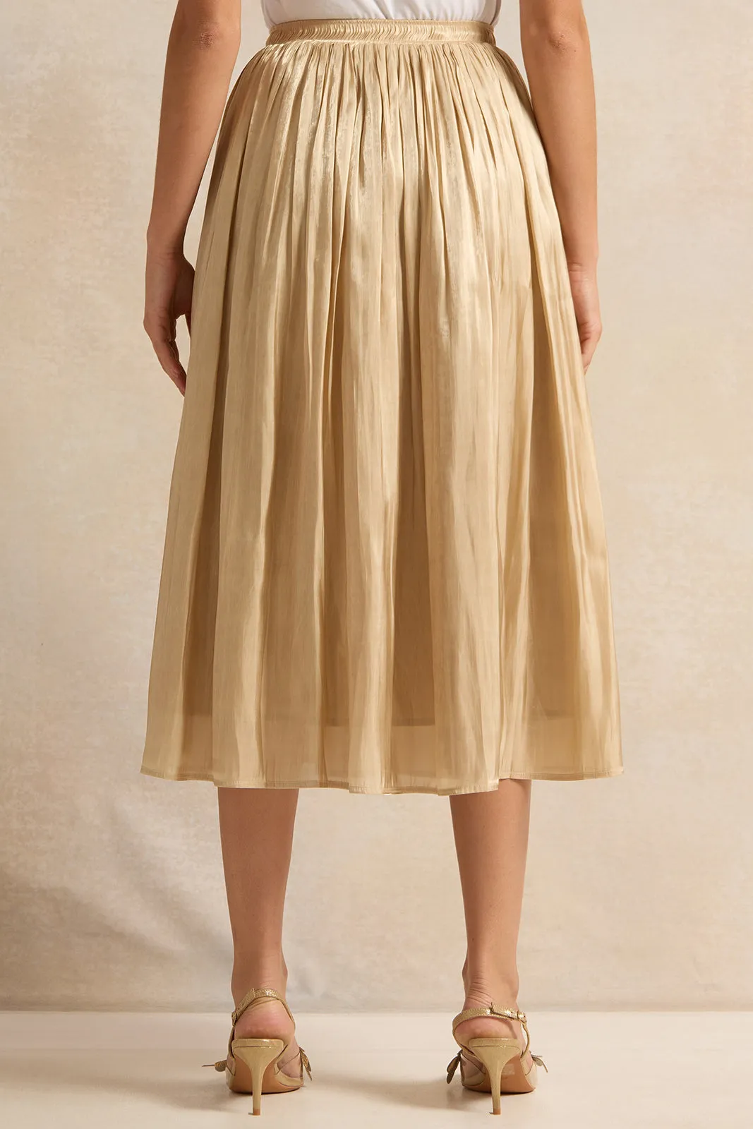 Women Cream Shimmer Gathered Skirt sold by Redtag product image thumbnail 3