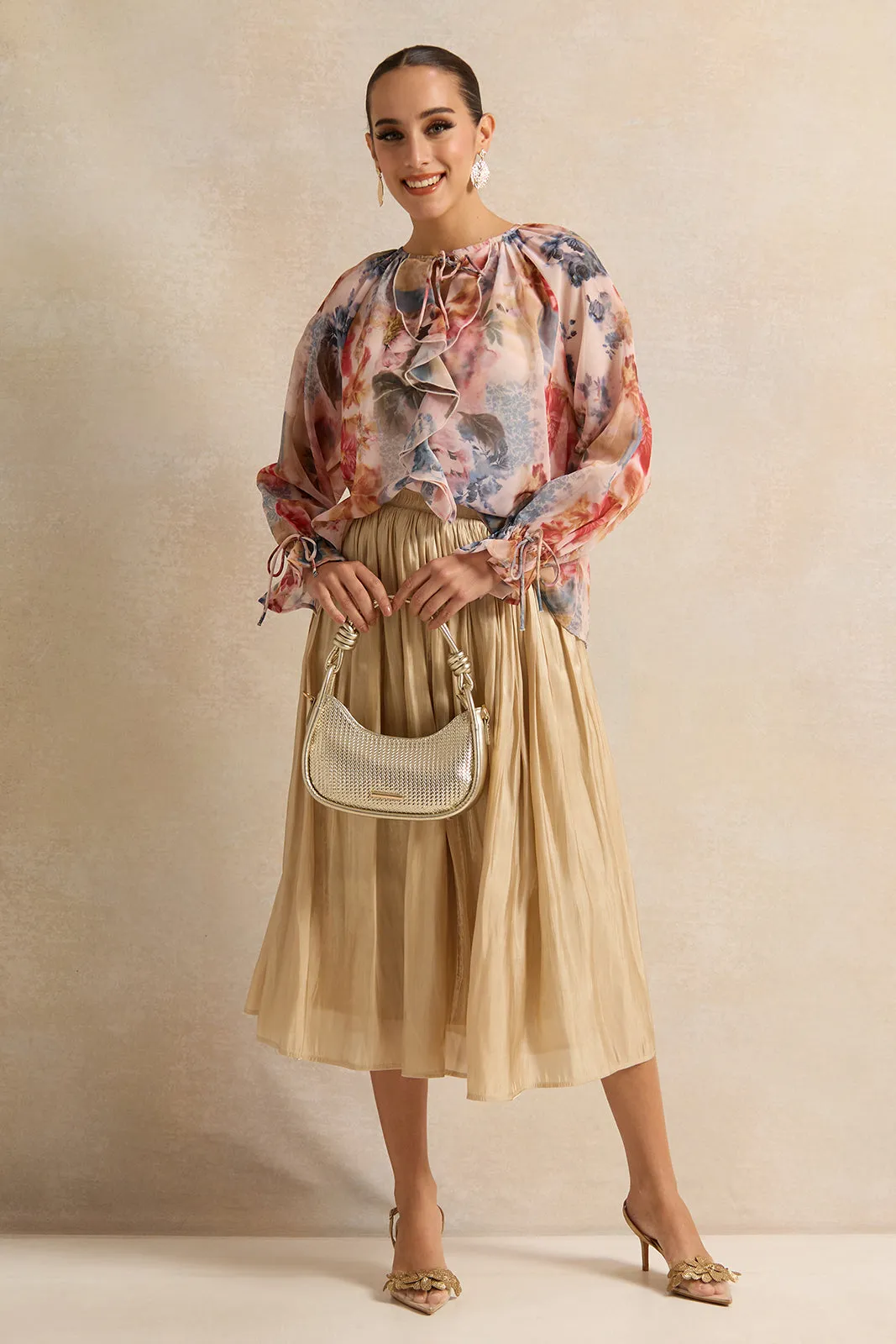 Women Cream Shimmer Gathered Skirt sold by Redtag product image thumbnail 2