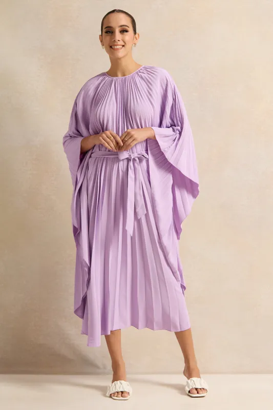 Women Lilac Pleated Belted Kimono  Dress sold by Redtag