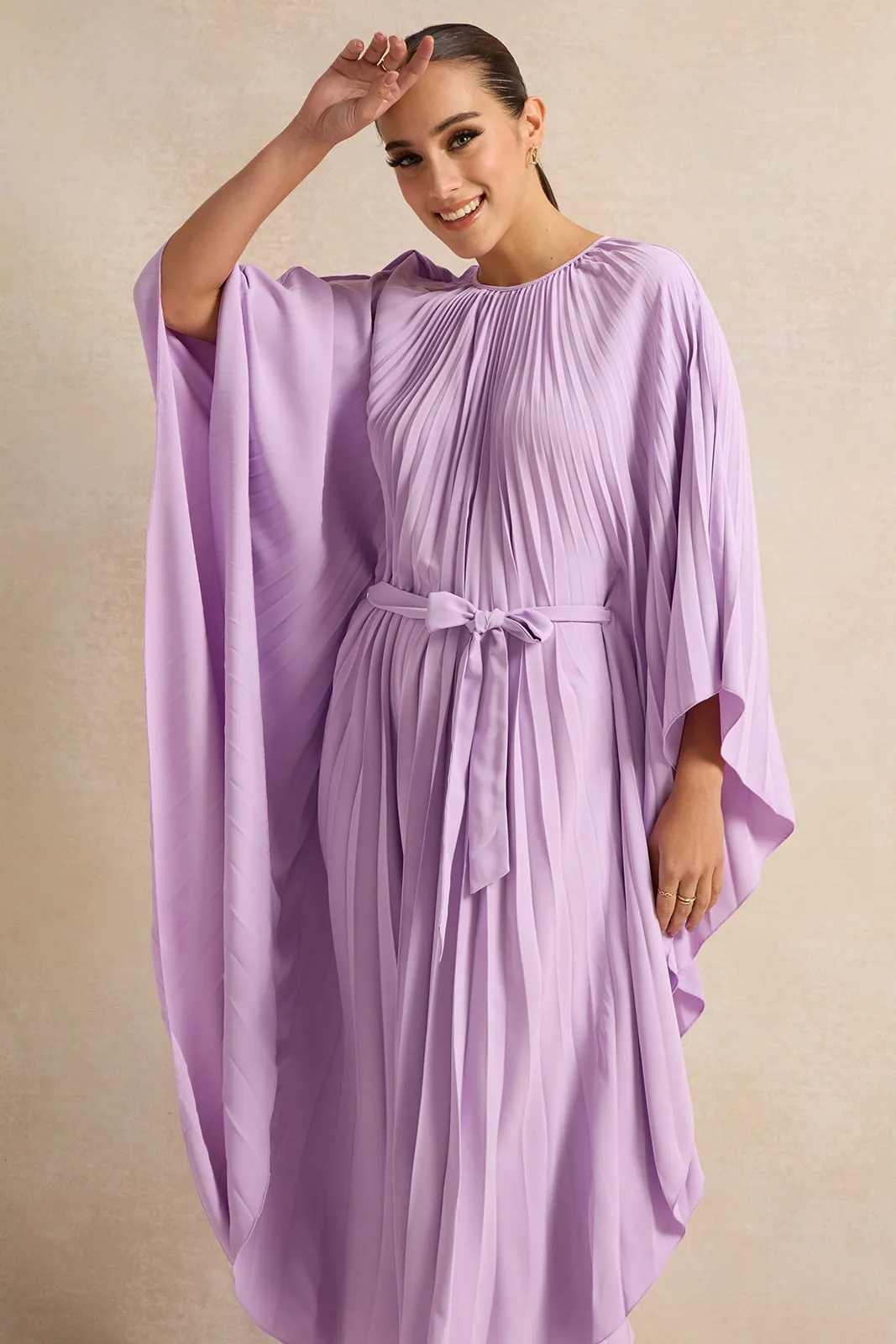 Women Lilac Pleated Belted Kimono Dress sold by Redtag product image thumbnail 2