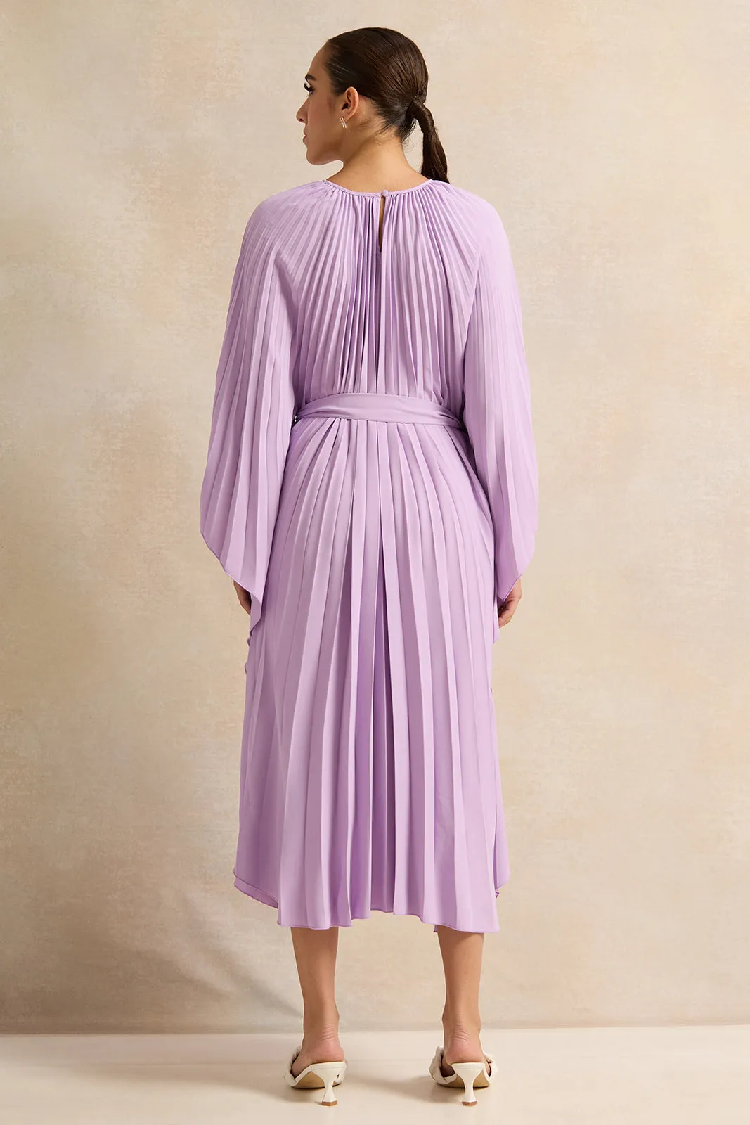 Women Lilac Pleated Belted Kimono Dress sold by Redtag product image thumbnail 3