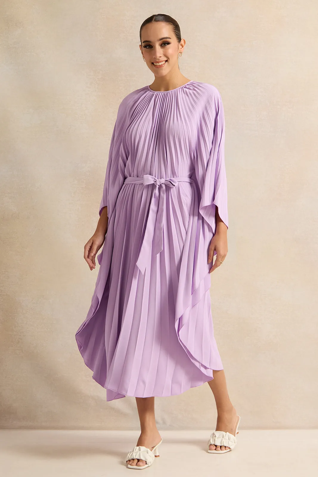 Women Lilac Pleated Belted Kimono Dress sold by Redtag product image thumbnail 4