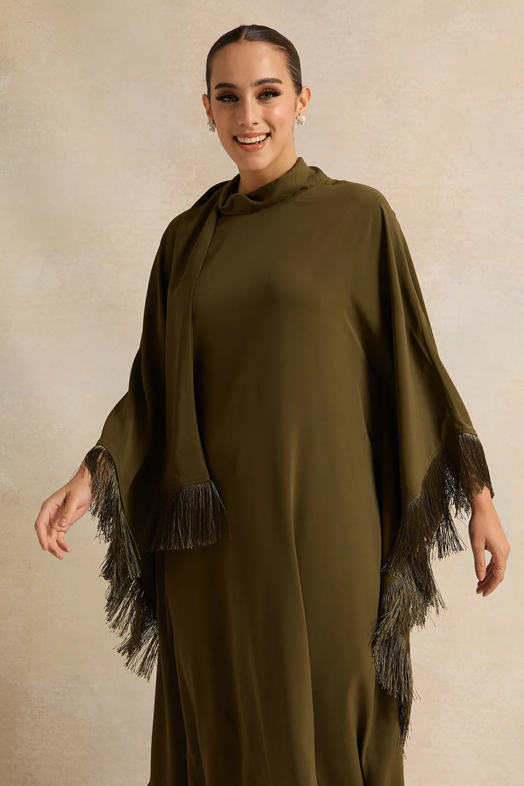 Women Olive Kimono Dress Fringe sold by Redtag product image thumbnail 2