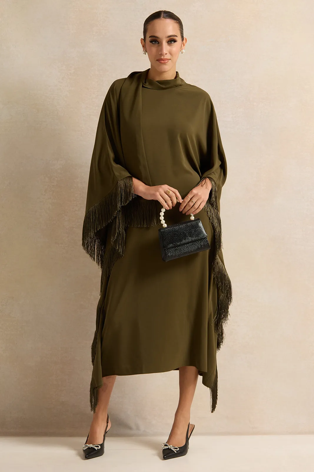 Women Olive Kimono Dress Fringe sold by Redtag product image thumbnail 4