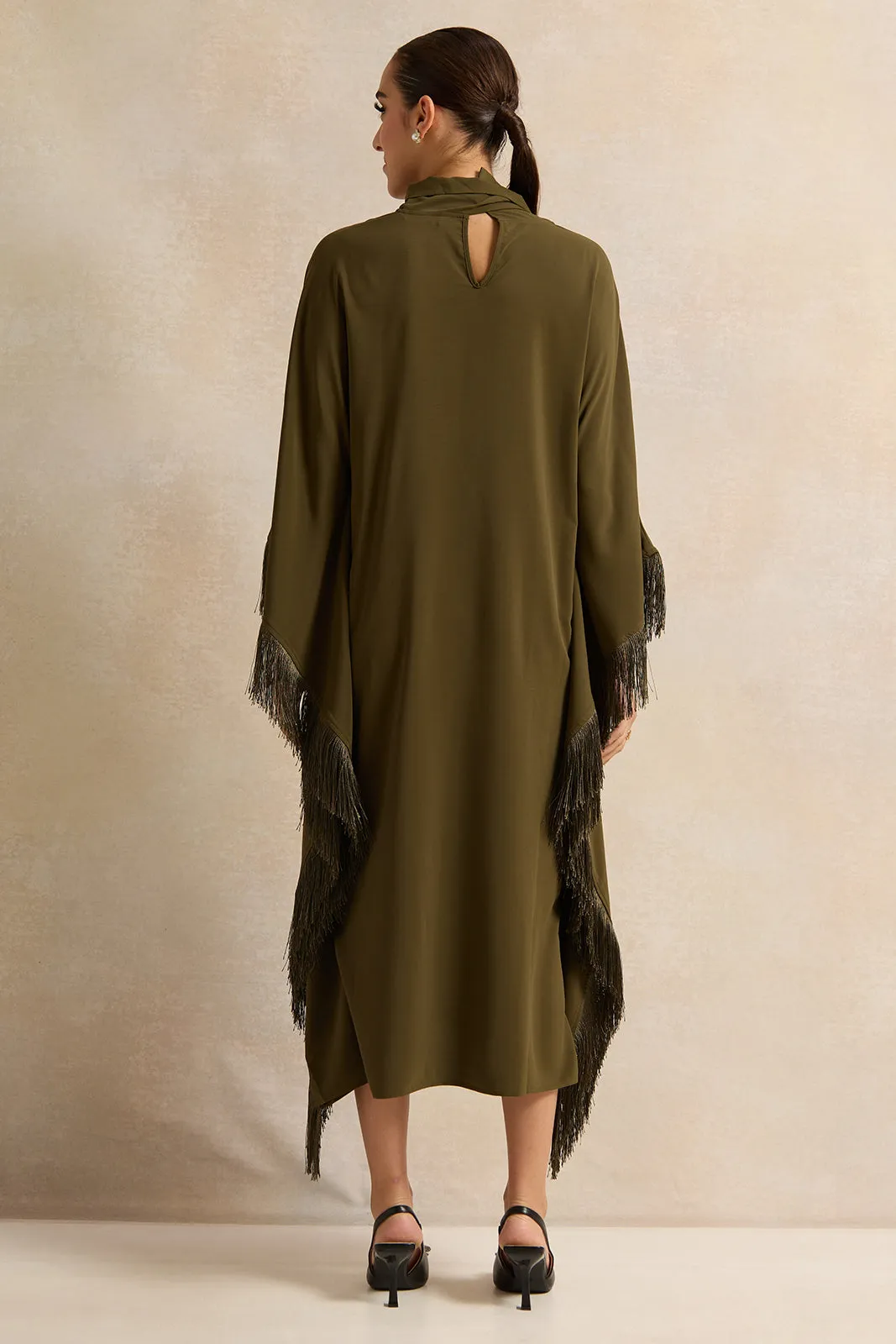 Women Olive Kimono Dress Fringe sold by Redtag product image thumbnail 3