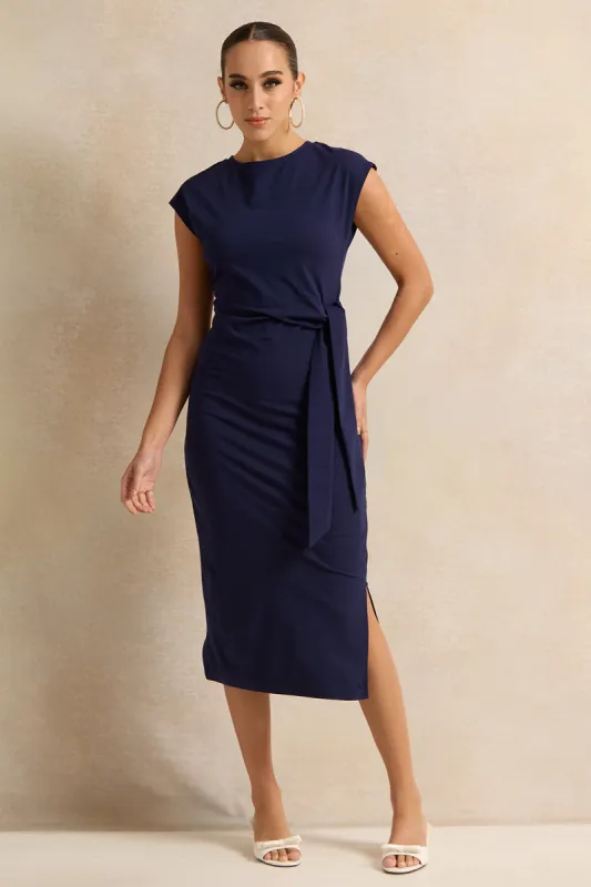Women Navy Tie Jersey Shift Dress sold by Redtag