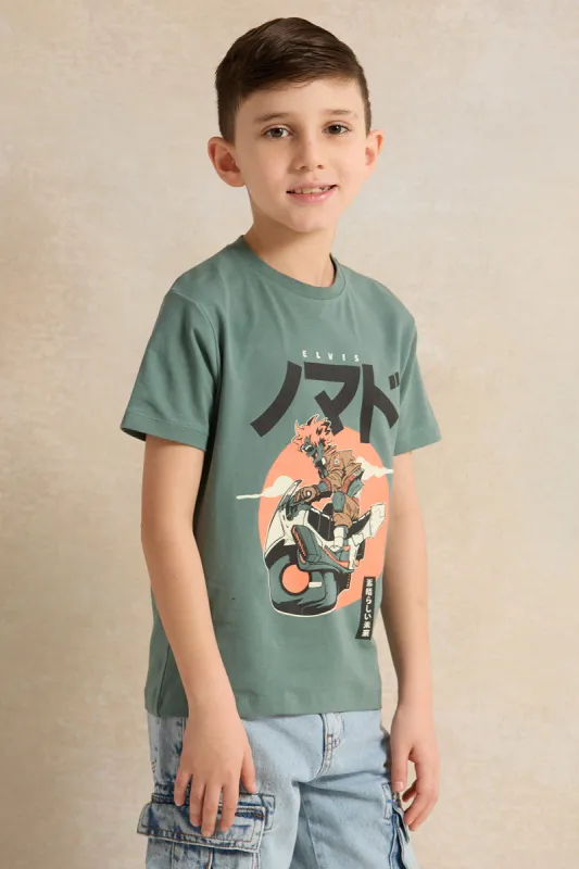 Boys Green Printed T-Shirt sold by Redtag