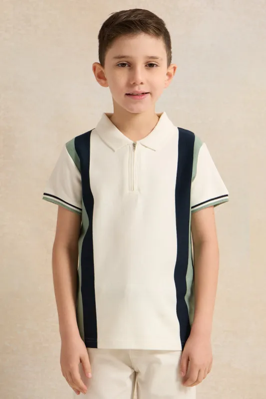 Boys White Polo Shirt With Zipper sold by Redtag