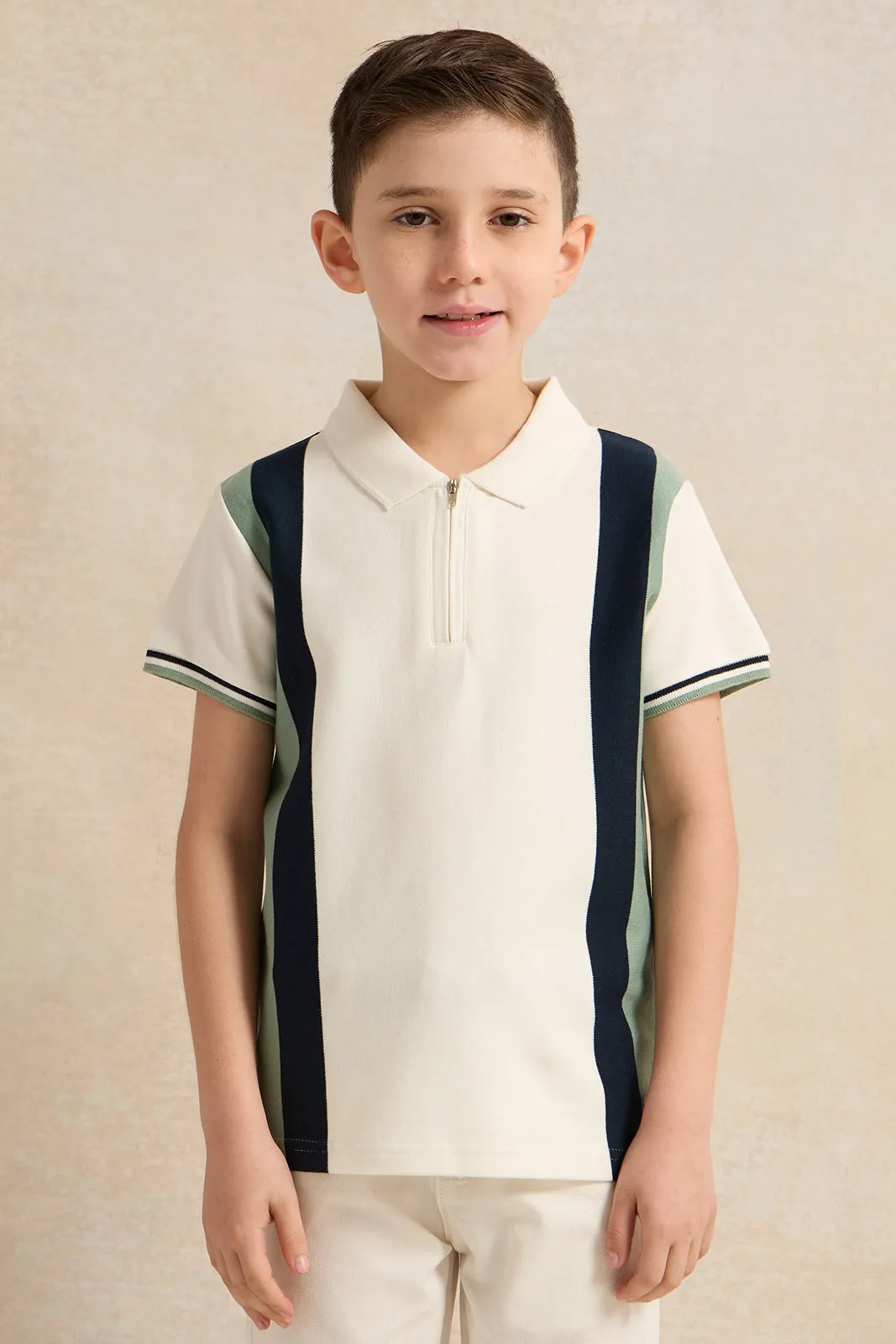 Boys White Polo Shirt With Zipper sold by Redtag