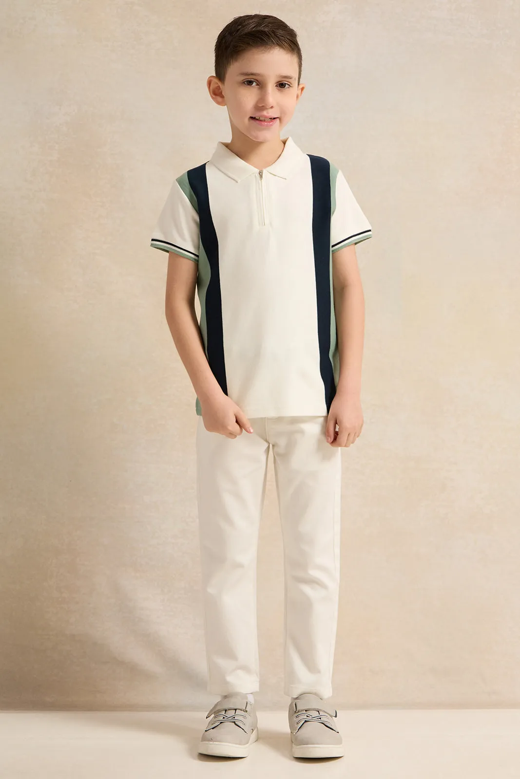 Boys White Polo Shirt With Zipper sold by Redtag product image thumbnail 2