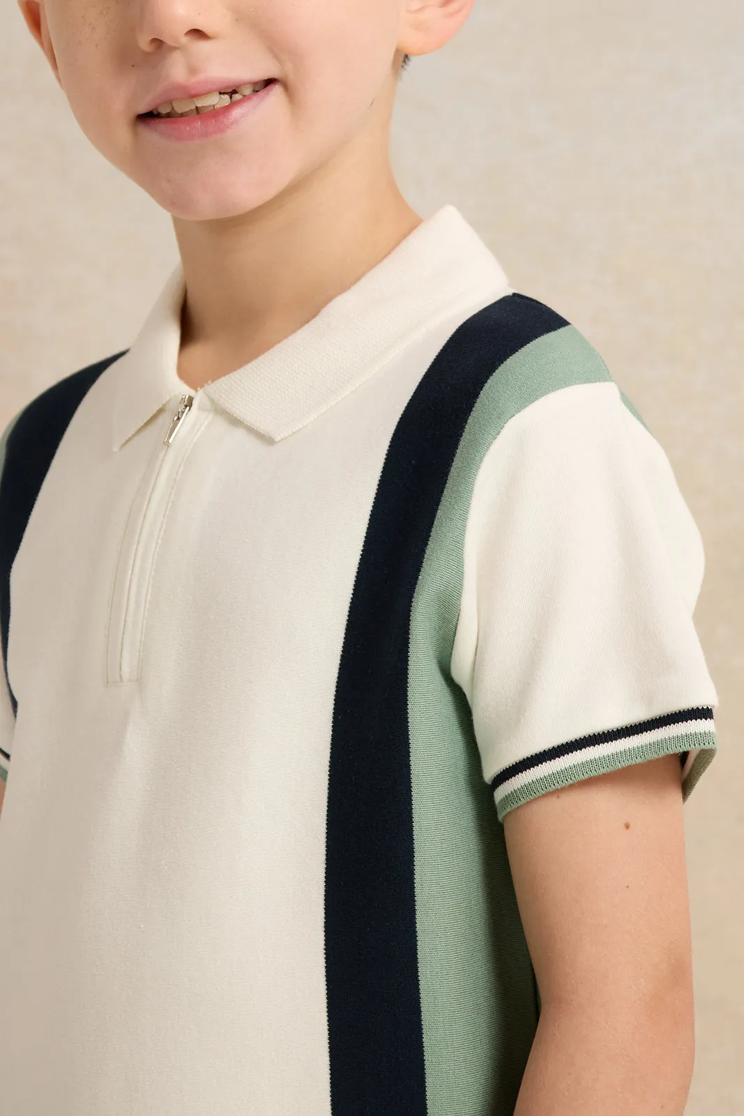 Boys White Polo Shirt With Zipper sold by Redtag product image thumbnail 4