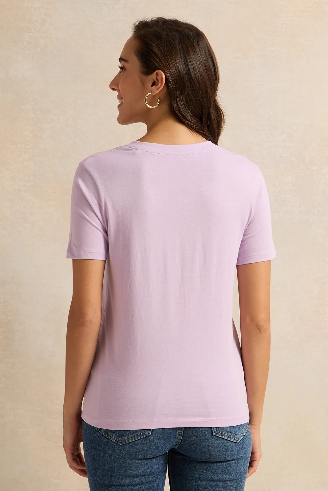 Women Lilac Solid T-Shirt sold by Redtag product image thumbnail 3