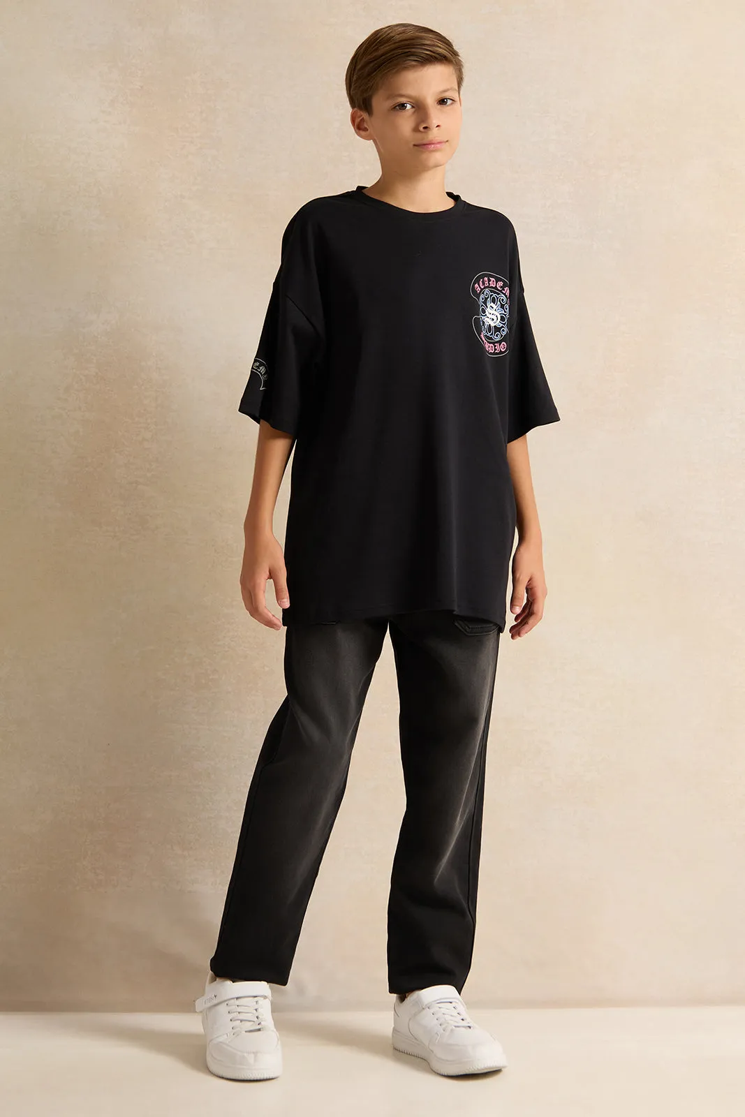 Senior Boys Black Always Awesome Print Oversize T-shirt sold by Redtag product image thumbnail 2