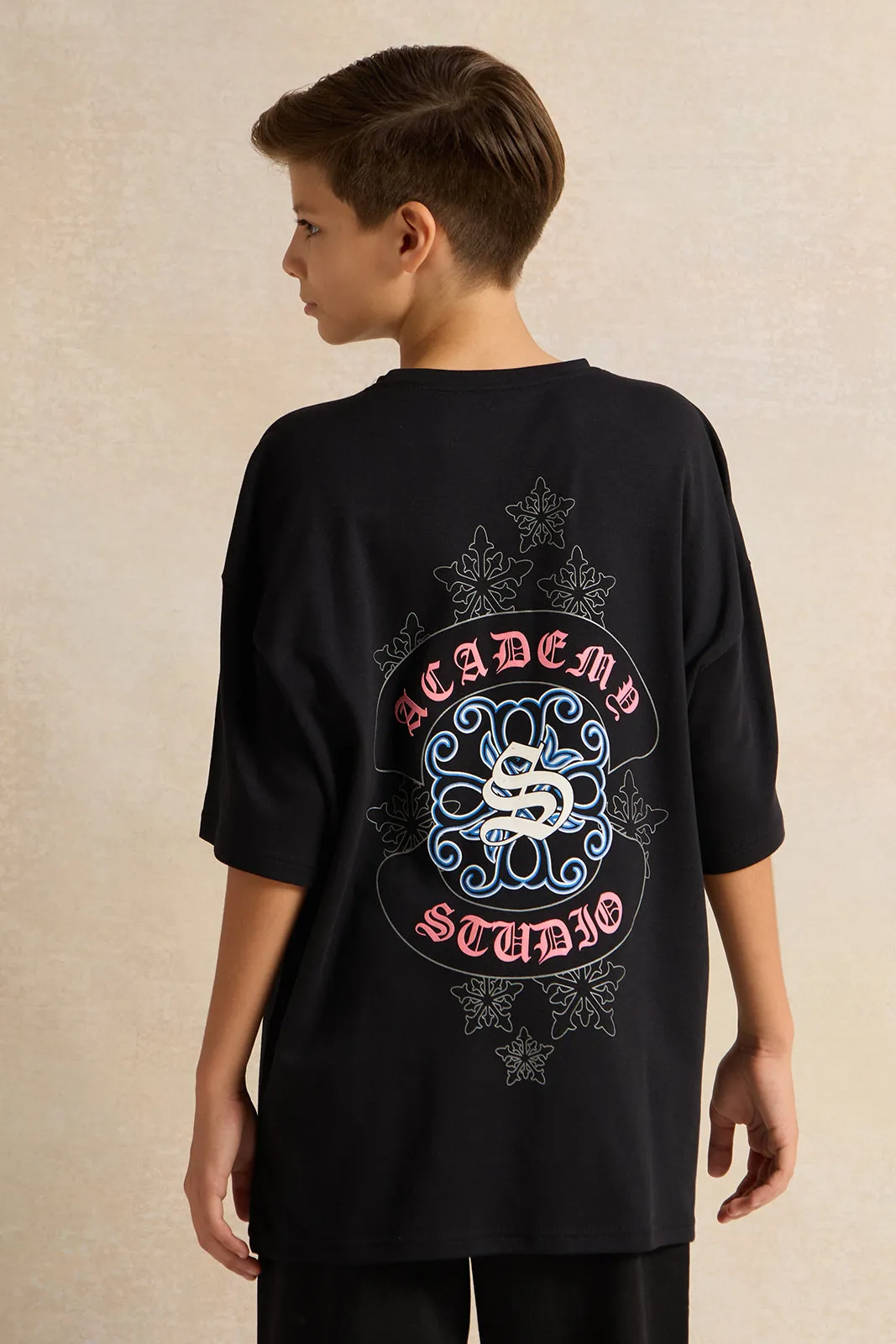 Senior Boys Black Always Awesome Print Oversize T-shirt sold by Redtag product image thumbnail 3