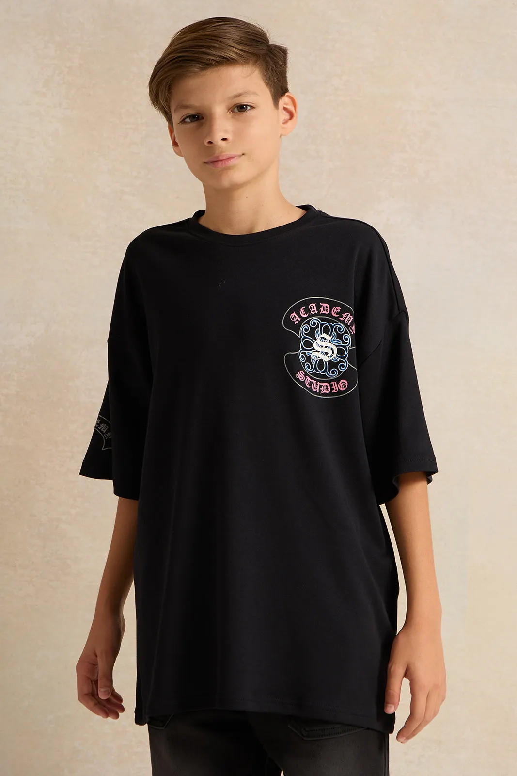 Senior Boys Black Always Awesome Print Oversize T-shirt sold by Redtag