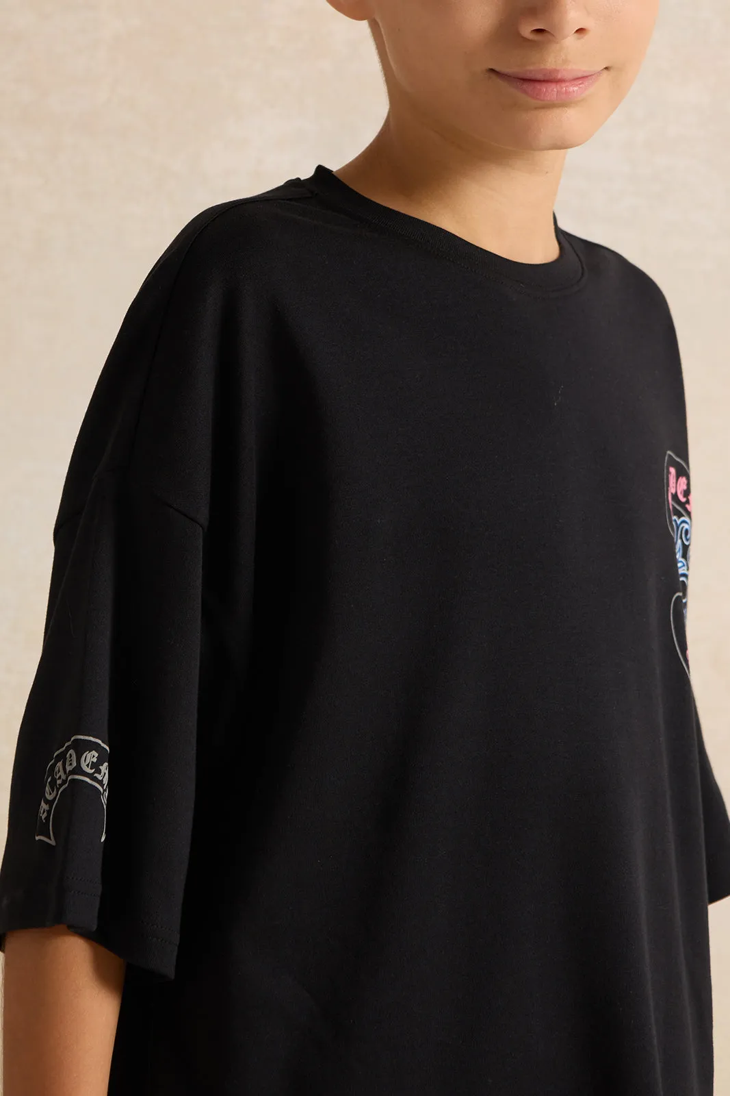 Senior Boys Black Always Awesome Print Oversize T-shirt sold by Redtag product image thumbnail 4