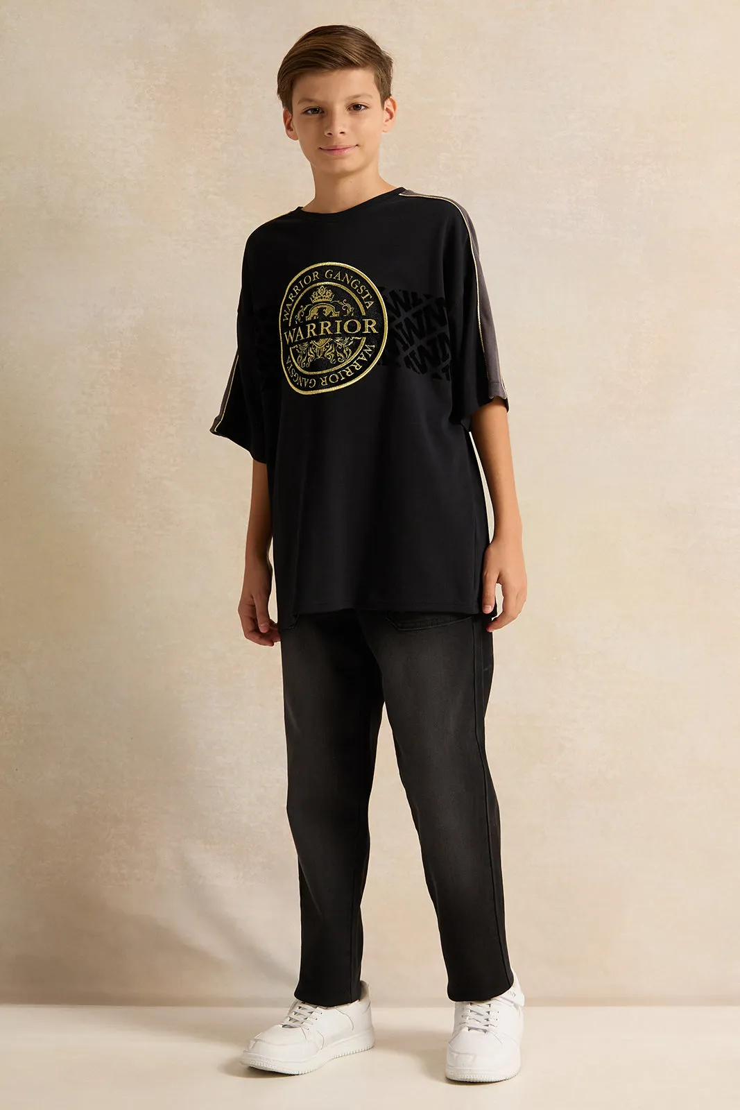 Senior Boys Black Warrior Print Oversize T-shirt sold by Redtag product image thumbnail 2