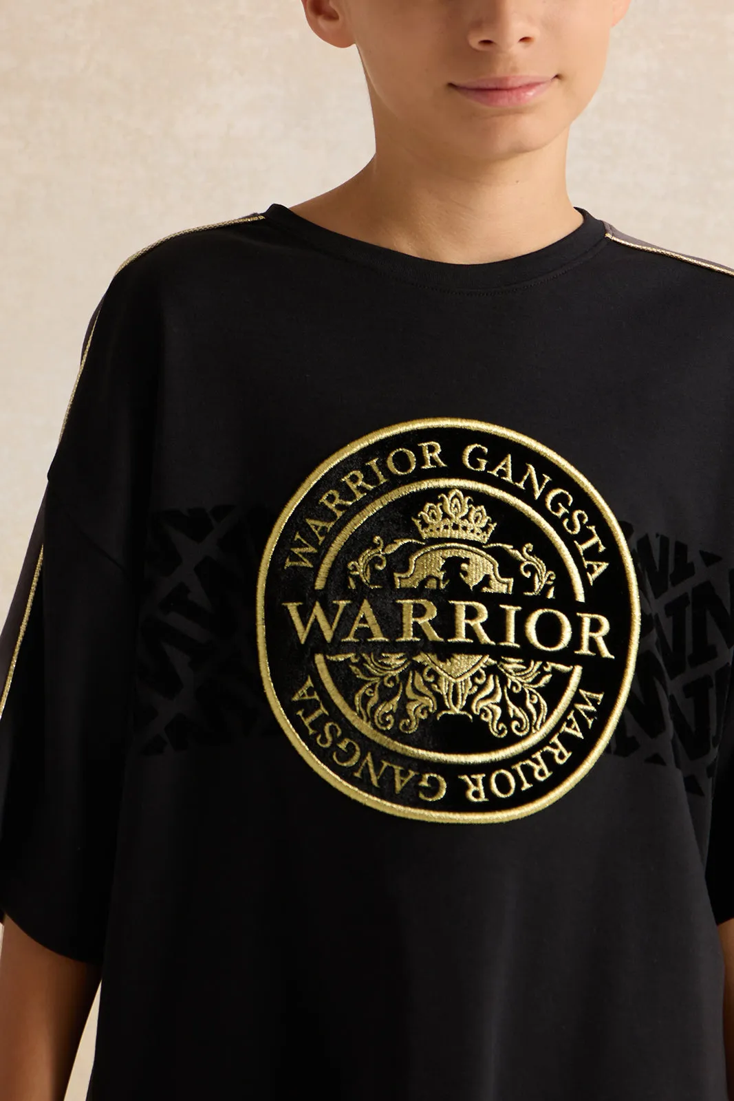 Senior Boys Black Warrior Print Oversize T-shirt sold by Redtag product image thumbnail 4