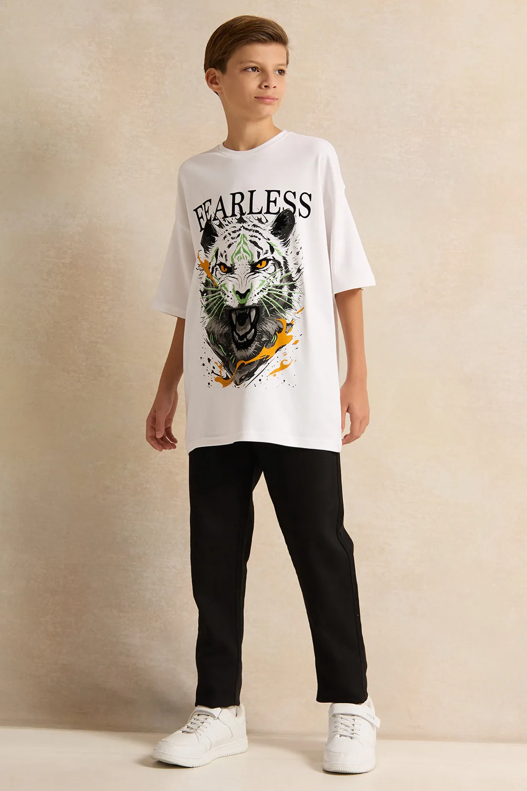 Senior Boys White Fearless Tiger Face Print T-shirt sold by Redtag product image thumbnail 2