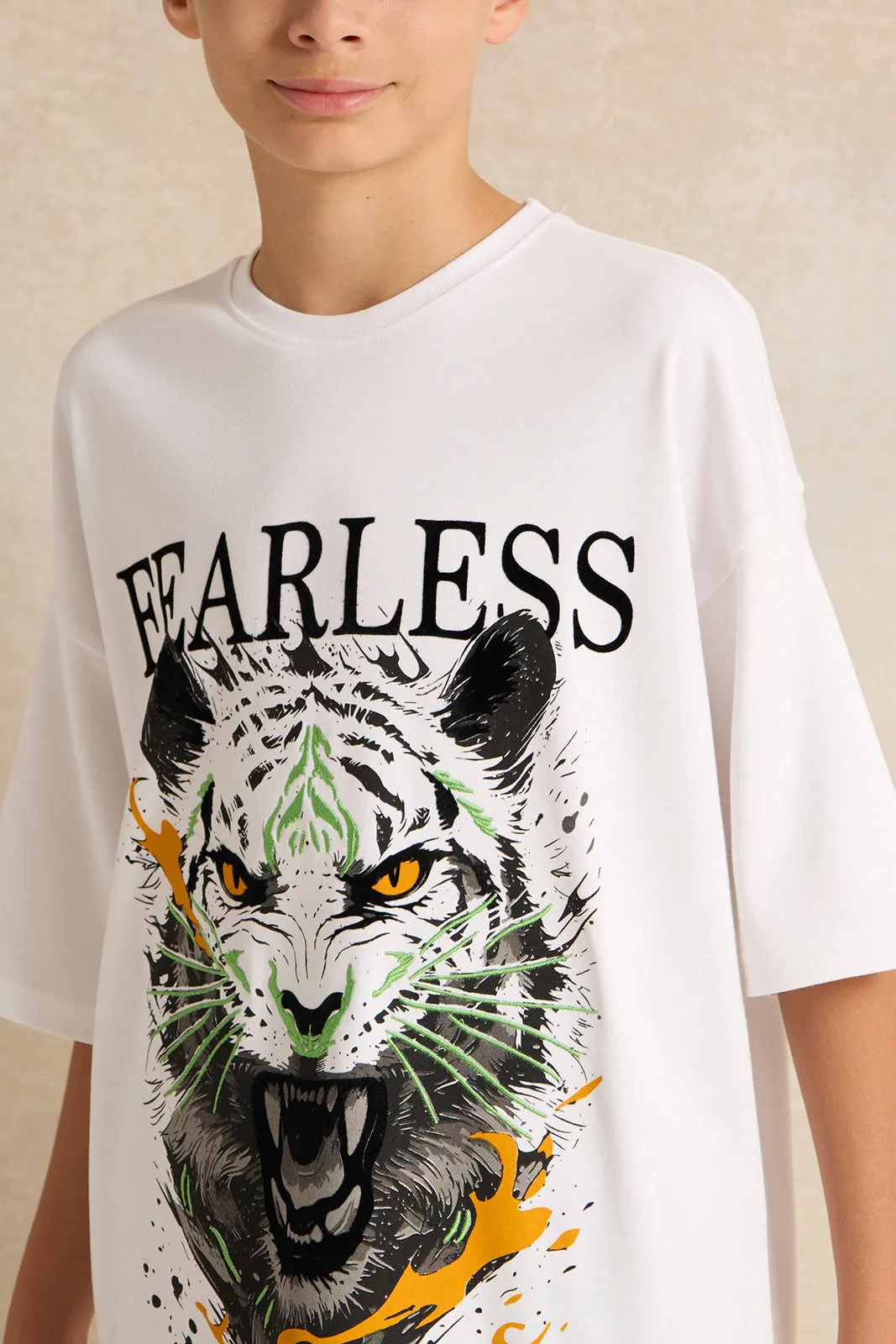 Senior Boys White Fearless Tiger Face Print T-shirt sold by Redtag product image thumbnail 4