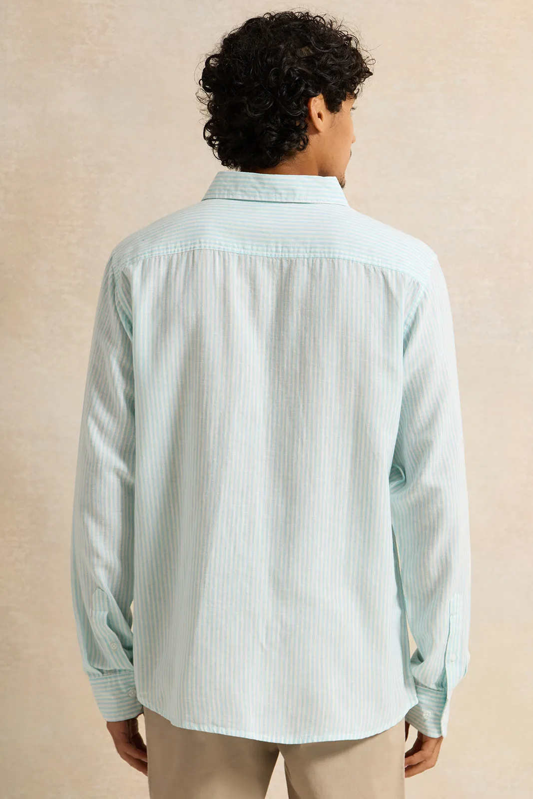 Men Blue Striped Casual Shirt sold by Redtag product image thumbnail 3