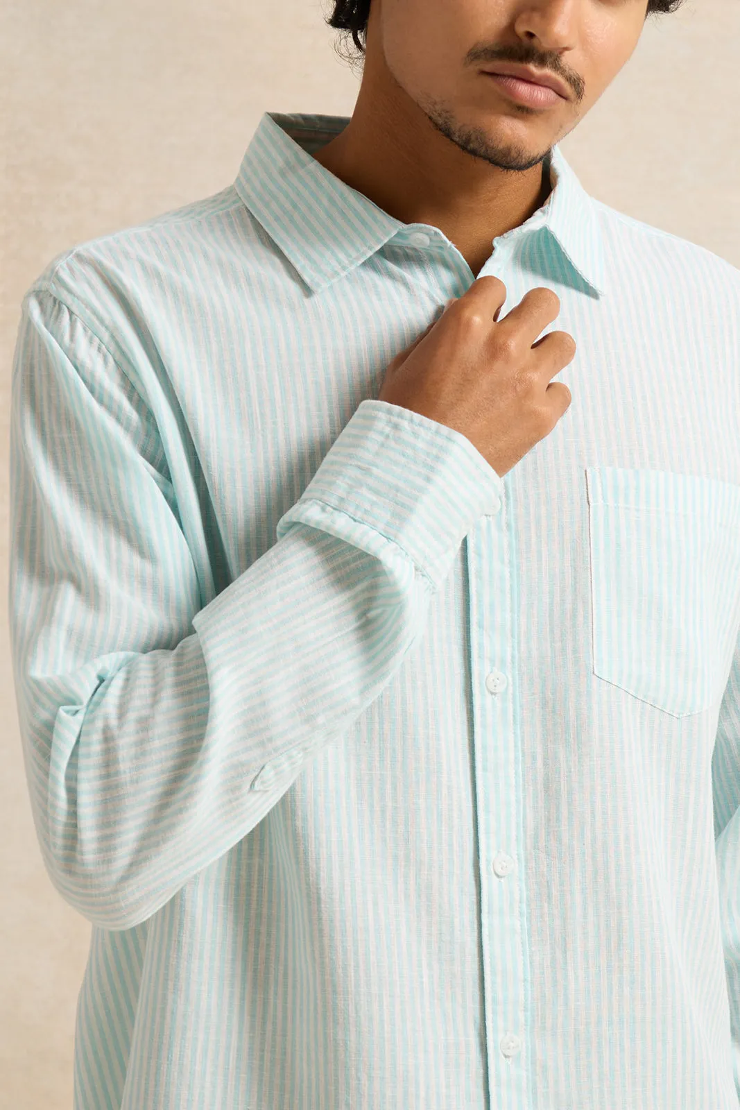 Men Blue Striped Casual Shirt sold by Redtag product image thumbnail 4
