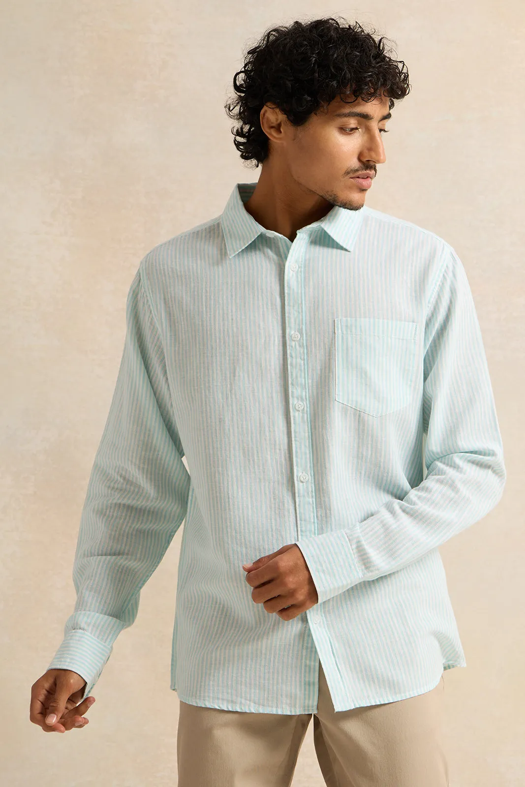 Men Blue Striped Casual Shirt sold by Redtag