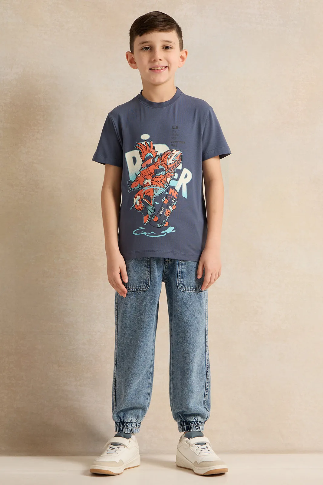 Boys Blue Lycra Printed T-Shirt sold by Redtag product image thumbnail 2