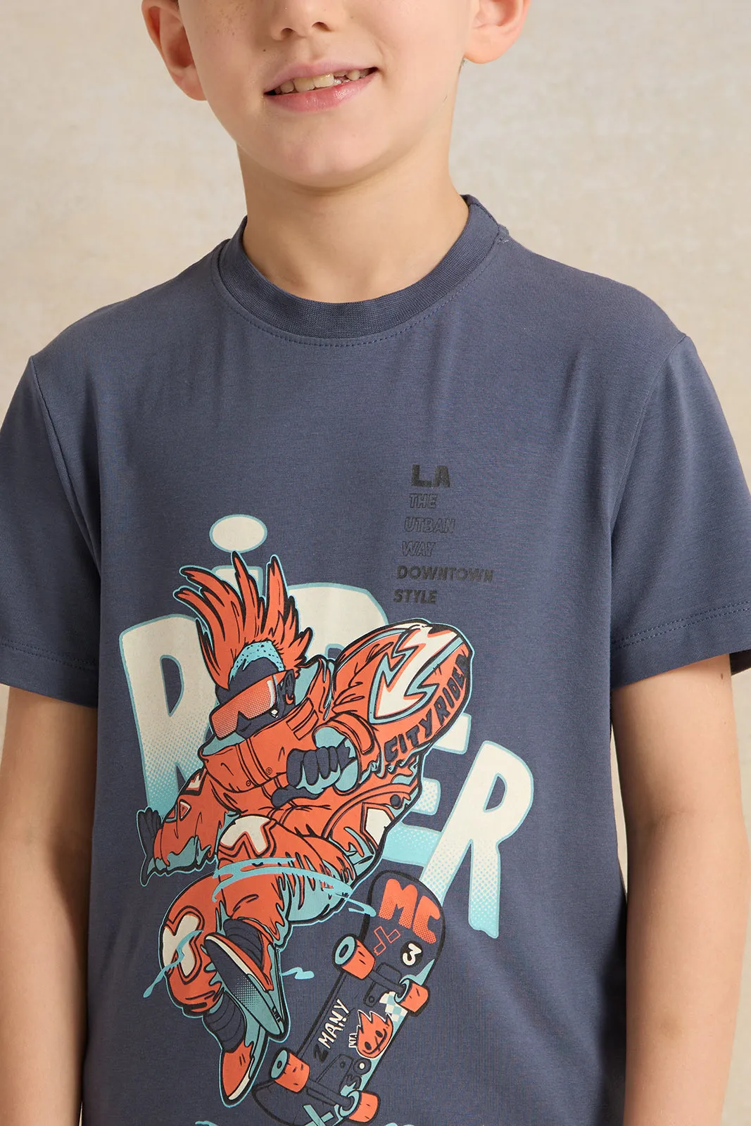 Boys Blue Lycra Printed T-Shirt sold by Redtag product image thumbnail 4