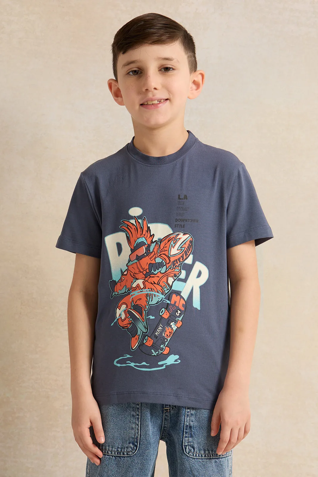 Boys Blue Lycra Printed T-Shirt sold by Redtag