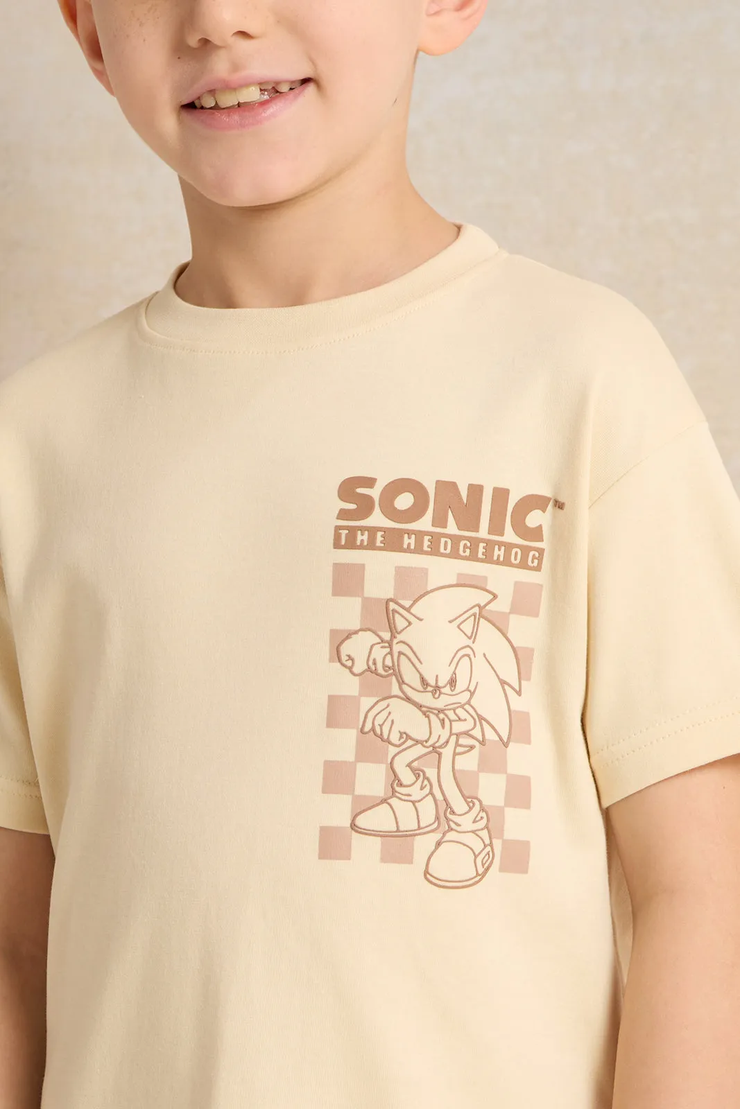 Boys Beige Sonic Print T-Shirt sold by Redtag product image thumbnail 4