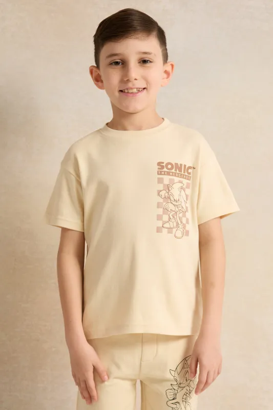 Boys Beige Sonic Print T-Shirt sold by Redtag