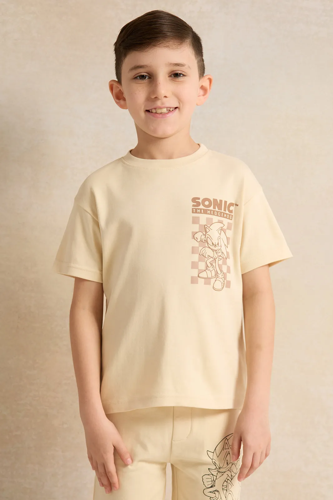 Boys Beige Sonic Print T-Shirt sold by Redtag