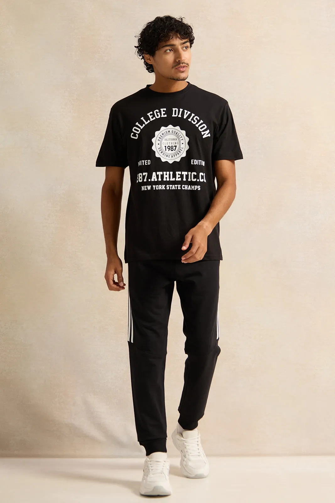 Men Black Active Track Pants sold by Redtag product image thumbnail 2