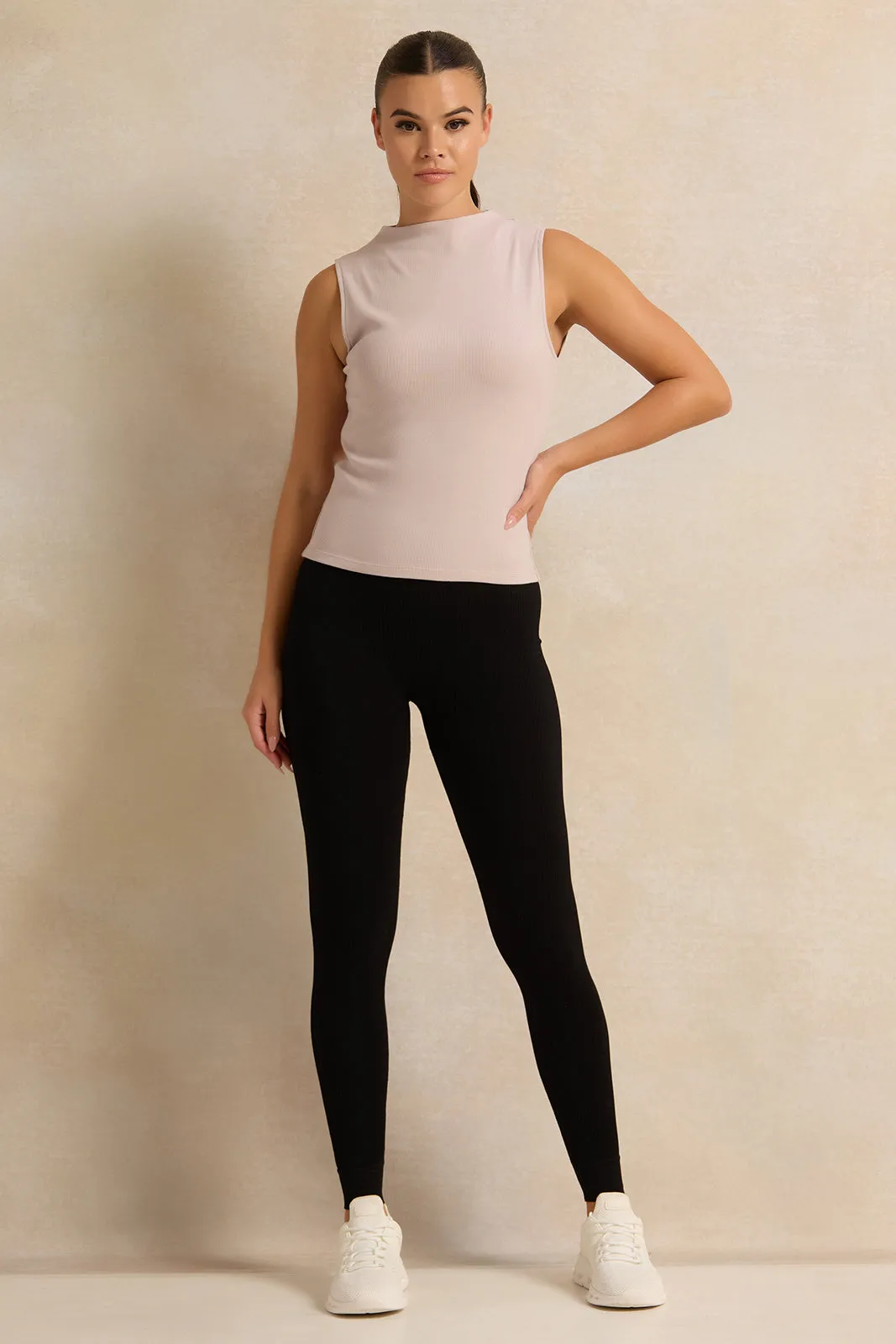 Women Beige Ribbed Active T-Shirt sold by Redtag product image thumbnail 2