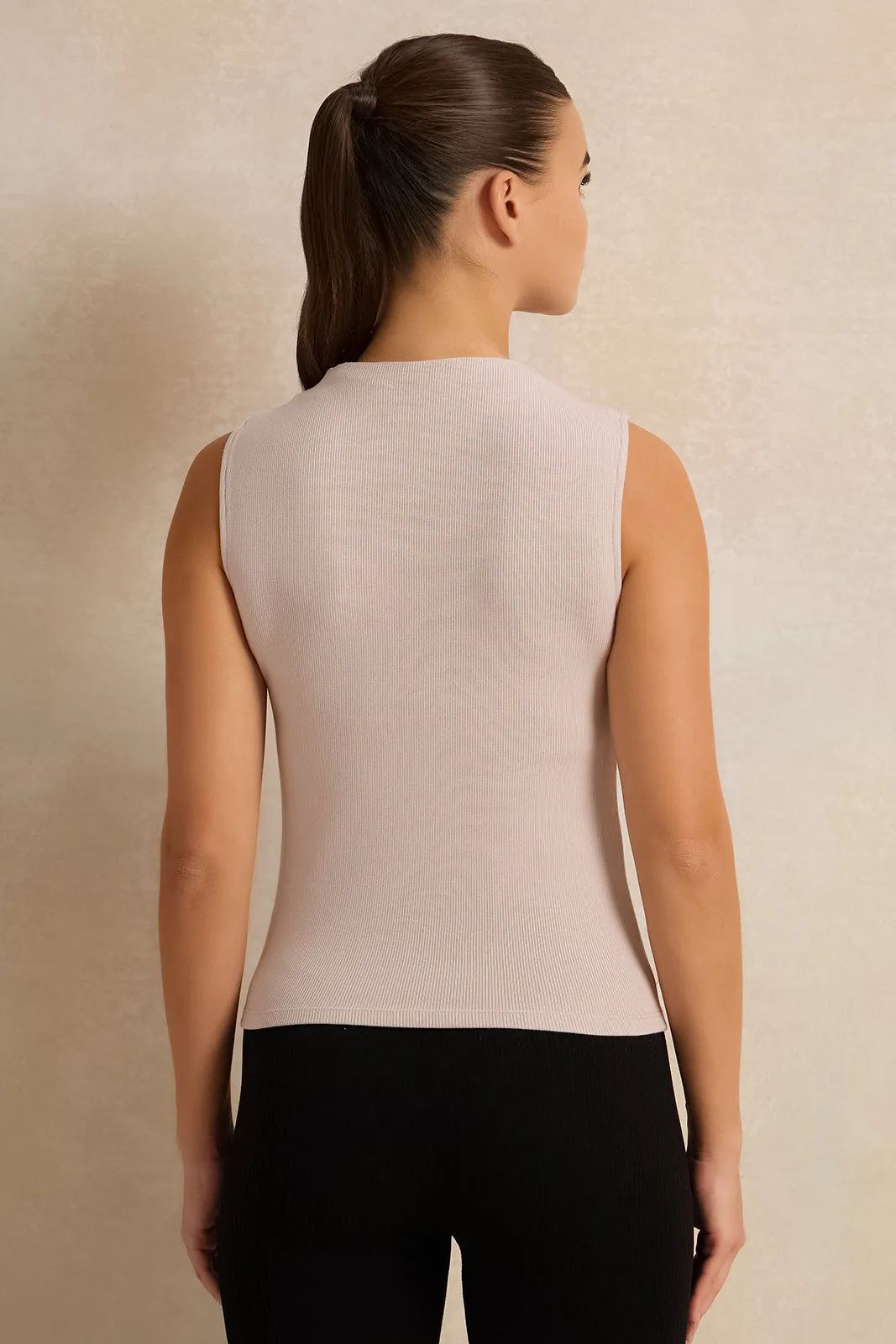 Women Beige Ribbed Active T-Shirt sold by Redtag product image thumbnail 3