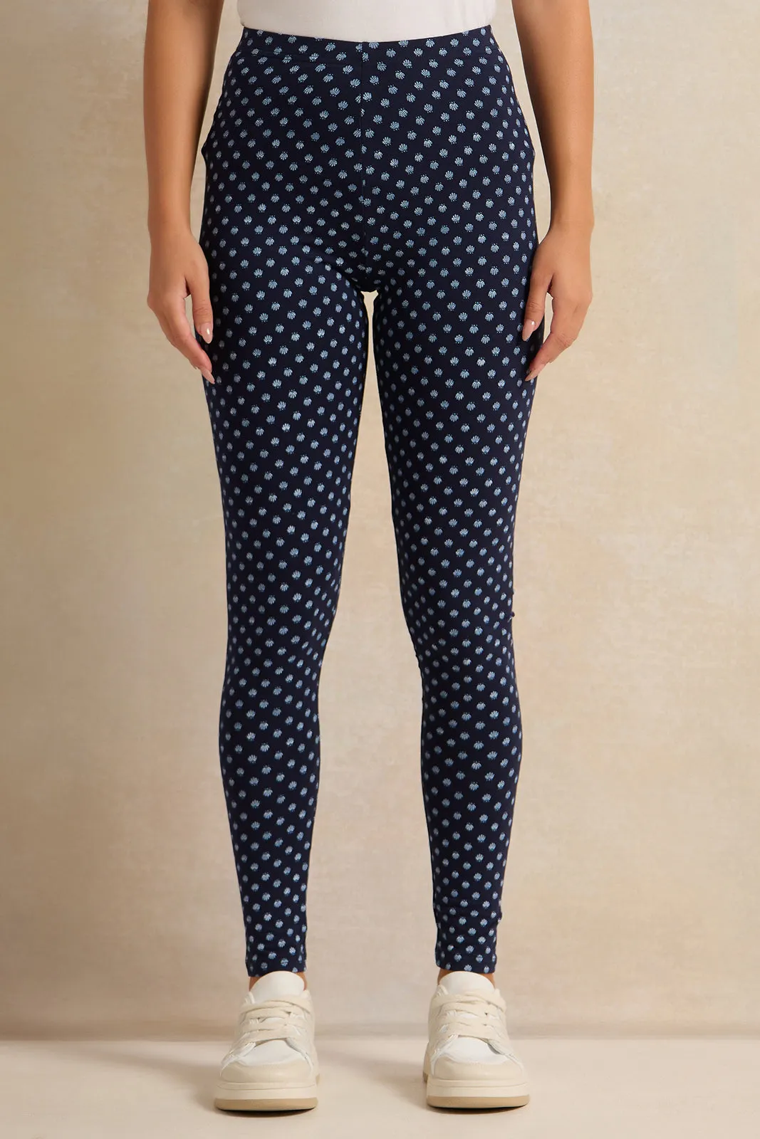 Women Navy Printed Leggings sold by Redtag