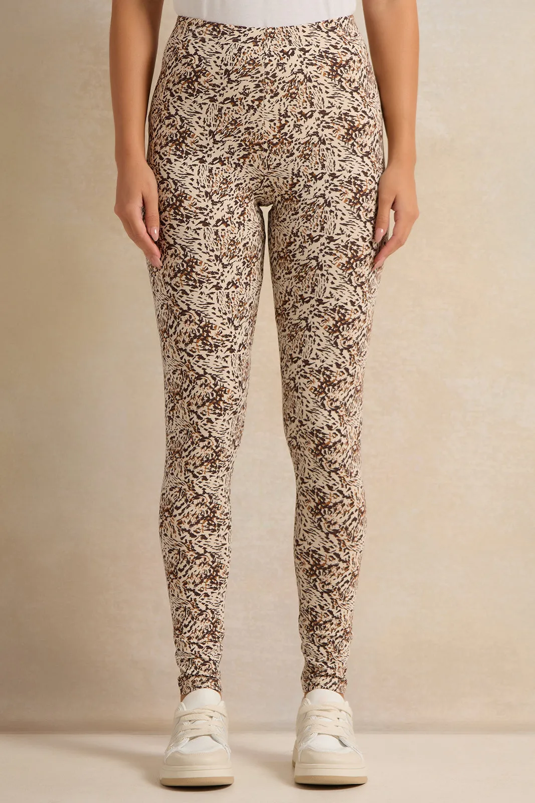 Women Beige Printed Leggings sold by Redtag