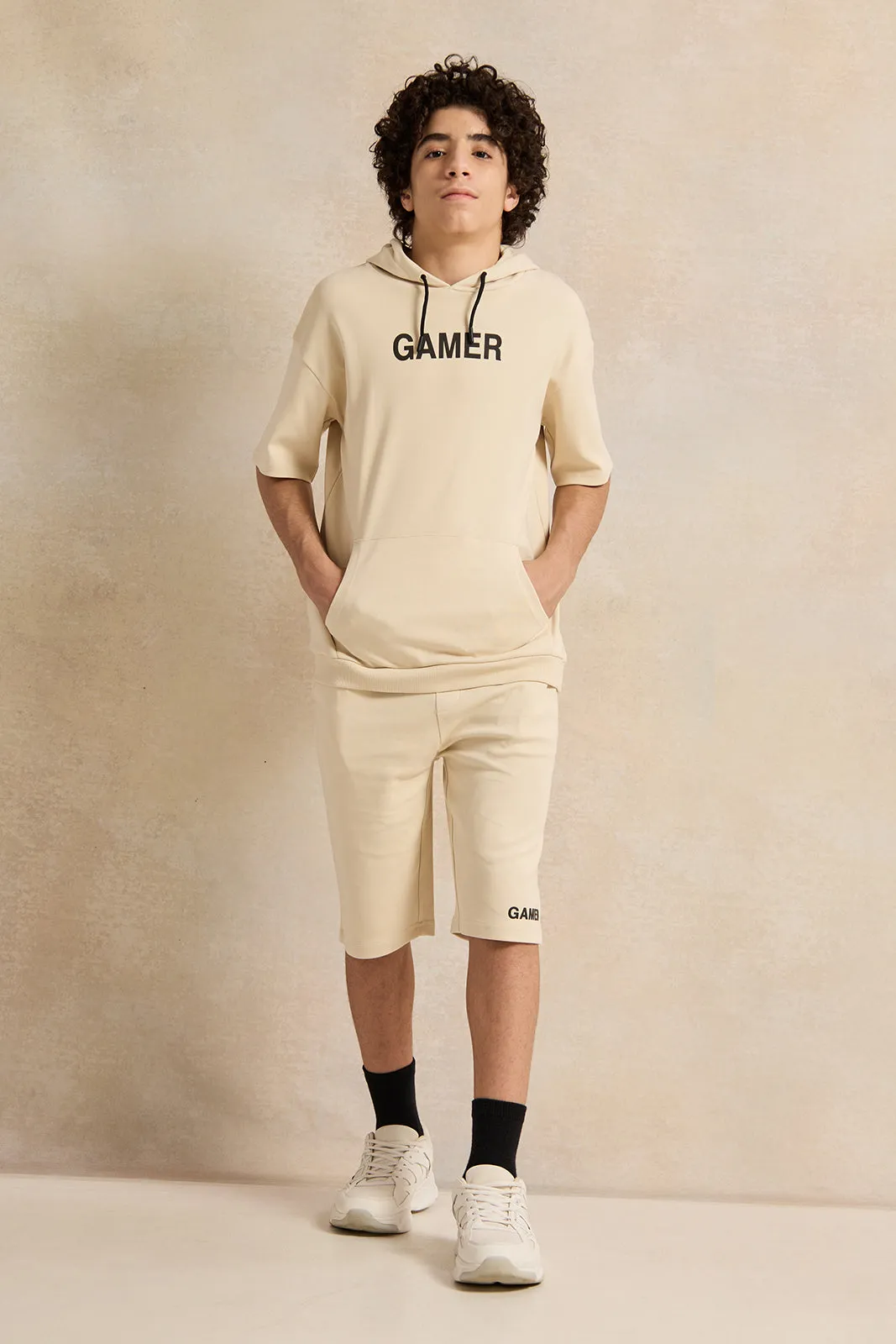 Senior Boys Beige Oversize Hooded Sweatshirt sold by Redtag product image thumbnail 2