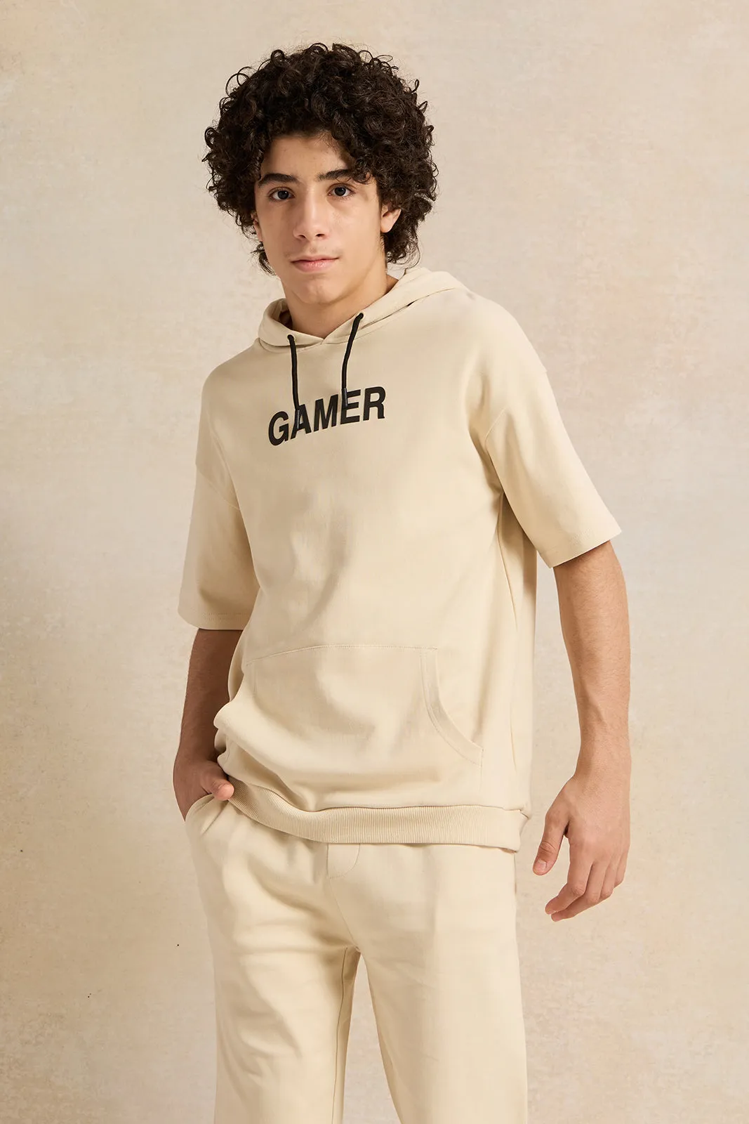 Senior Boys Beige Oversize Hooded Sweatshirt sold by Redtag